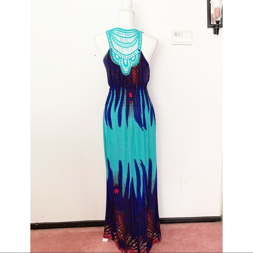 Multi color Peacock print Maxi Dress Size XXL - Picture 3 of 10